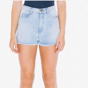 American Apparel high-waist frayed jean shorts rigid denim non-stretch cutoff 27